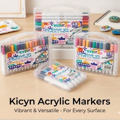 Picture of Kicyn 48 Colors Acrylic Marker Set (NO. 808) - Soft Tip Water-Based Paint Pens for Rock, Wood, Glass & DIY,Premium 48pc Acrylic Paint Pens - Multi-Surface Markers for Artists(12/24/36/48)