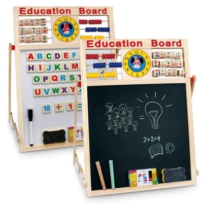 Picture of Educational Learning Board Multipurpose Double-Sided Magnetic Wooden Writing, Mathematical Calculations & English Alphabets, White and Black Board, Wooden Magnetic Drawing magnetic Board-17 /14 inc