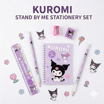 Picture of Kuromi Stationery Set - Stand By Me Series - Cute Purple Pencil Kit with Ruler, Eraser & Sharpener Cute Kuromi Pencil Set - Sanrio Theme School Supplies