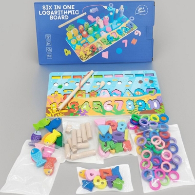 Picture of Realistic 6in1 Puzzle Wooden Math Learning Play Toy Creative Children’s Gift,Wooden Letters and Number Column Board Fishing Board Game Math Toys