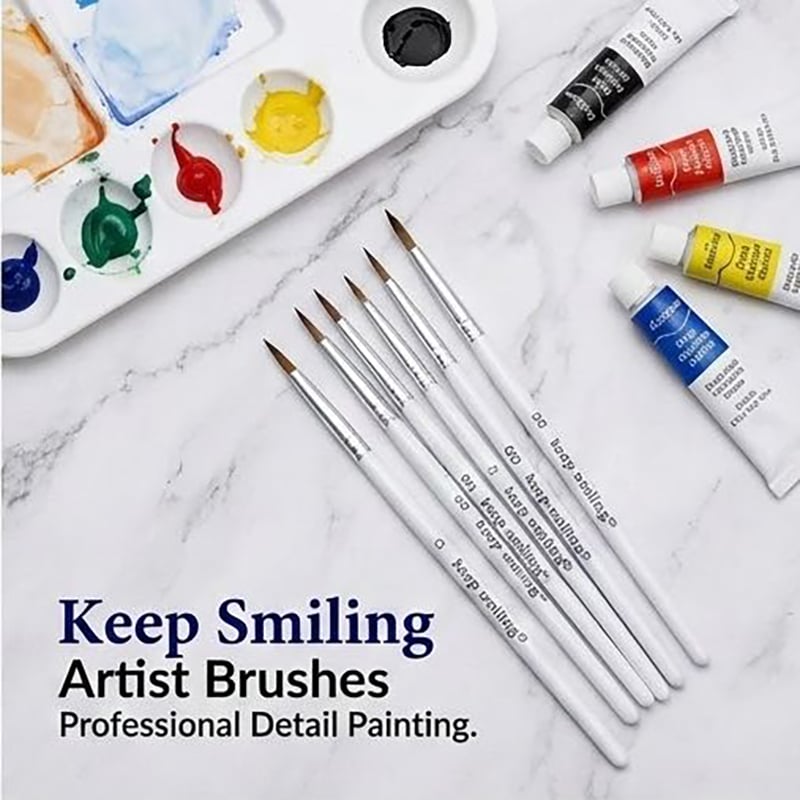Picture of Keep Smiling Mini Detail Liner Brush Set (6 Pcs) - Fine Tip Synthetic Brushes for Acrylic, Oil & Nail Art