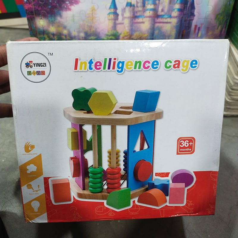Picture of Wooden Intelligence Cage Toy for Toddlers - Shape & Color Sorting Educational Game - Occupational Therapy Aid for ASD,Educational Intelligence Cage - Brain & Hand Coordination Toy