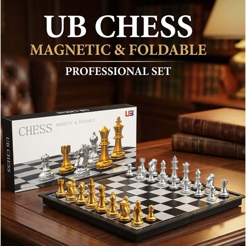 Picture of Magnetic Foldable Chess Set - Gold & Silver Pieces - Portable Board Game for Travel & Kids,Premium Magnetic Chess Set - Foldable & Portable Toy
