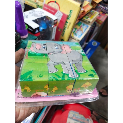 Picture of 6-in-1 Wooden 3D Cube Puzzle - 9 Piece Block Jigsaw Toy for Kids - Montessori Animal/Transport Cartoon Puzzle