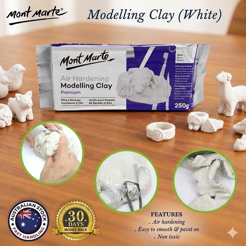 Picture of Mont Marte Premium Air Hardening Modelling Clay - White (500g)- - No Bake Pottery Clay Mont Marte Air Dry Clay - 500g White  Best DIY Craft Clay - Mont Marte Air Hardening (No Oven Needed)