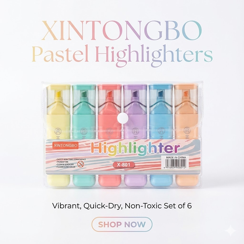 Picture of Xintongbo Mini Highlighters (Model X-801) - Set of 6 Fluorescent Capsule Marker Pens - Non-Toxic & Quick Dry