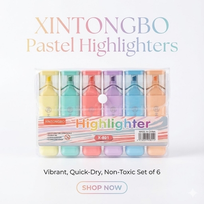 Picture of Xintongbo Mini Highlighters (Model X-801) - Set of 6 Fluorescent Capsule Marker Pens - Non-Toxic & Quick Dry