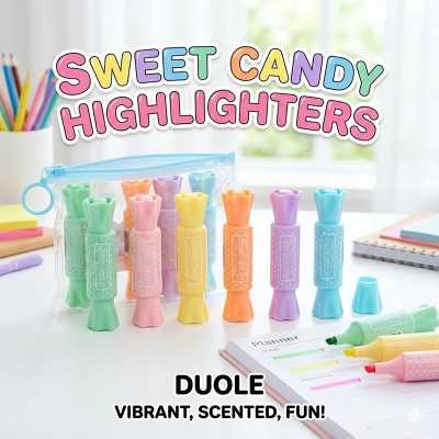 Picture of Sweet Candy Shaped Highlighters (Set of 6) - Cute Pastel Color Marker Pens for School, Journaling & Gifts