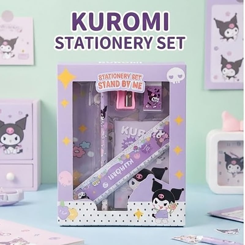 Picture of Kuromi Stationery Set - Stand By Me Series - Cute Purple Pencil Kit with Ruler, Eraser & Sharpener Cute Kuromi Pencil Set - Sanrio Theme School Supplies