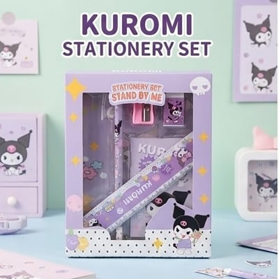 Picture of Kuromi Stationery Set - Stand By Me Series - Cute Purple Pencil Kit with Ruler, Eraser & Sharpener Cute Kuromi Pencil Set - Sanrio Theme School Supplies