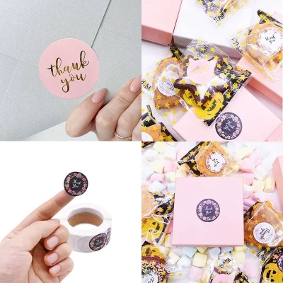 Picture of Thank You Stickers 500pcs Roll Round Creative Flower Pattern Thank you Stickier Sealing Business Label Sticker