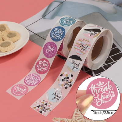 Picture of Thank You Stickers 500pcs Roll Round Creative Flower Pattern Thank you Stickier Sealing Business Label Sticker