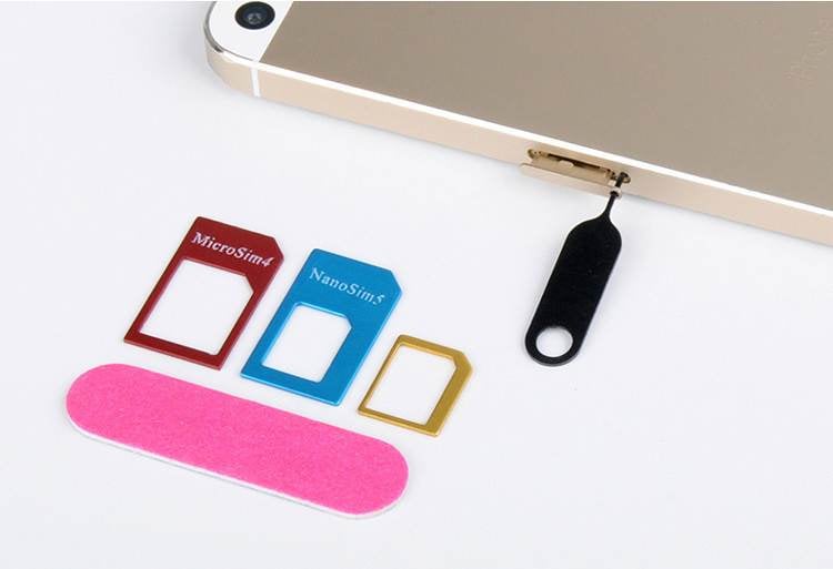Picture of 5 In 1 Sim Cards Adapters Metal Holder Card with Sander Open Needle Tray for All Smartphones Standard/Nano/Micro Slot Conversion