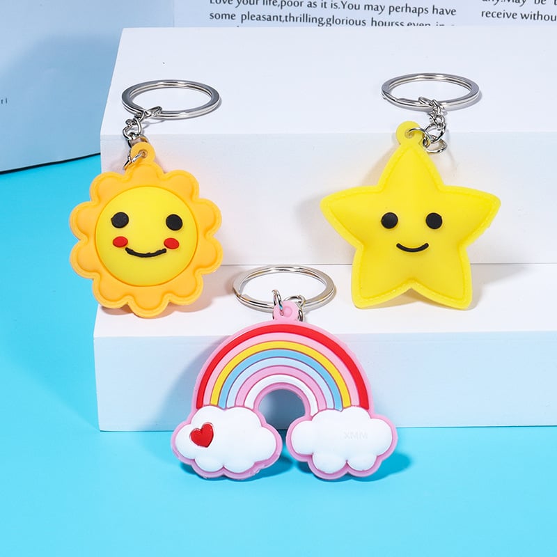 Picture of Cute Rainbow Keychain Cartoon Kawaii Bag Car Airpods Box Phone Charm Jewelry Pink