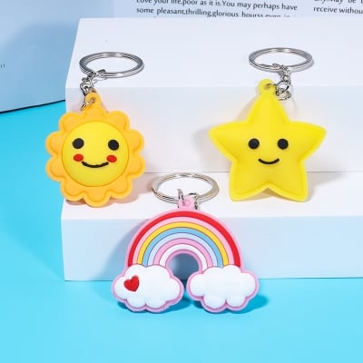 Picture of Cute Rainbow Keychain Cartoon Kawaii Bag Car Airpods Box Phone Charm Jewelry Pink