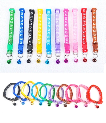 Picture of Pet Collar With Bell Cartoon Footprint Colorful Dog Puppy Cat Accessories Kitten Collar Adjustable Safety Bell Ring Necklac