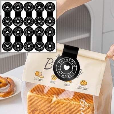 Picture of 50pcs Pack Black Box Seal Stickers Thank You Label Sticker Packaging Material
