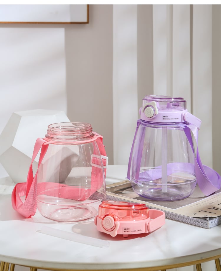 Picture of 1300ML Large Capacity Plastic LDual Drinking Cup With Straw And Strap Portable Bottle Outdoor Sports 3D Sticker Water Cup Gift