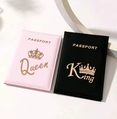 Picture of Crown Print PU Passport Cover Case Couple Passport Holder Flight Ticket Clip ID Holder Credit Card Holder Travel Accessories