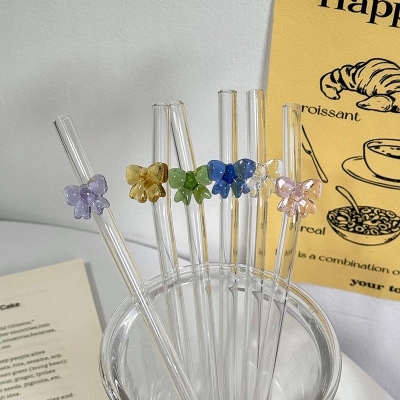 Picture of 1PCS Reusable Drinking Straws 8mm Glass Straw Cute Butterfly Heat-Resistant Straw Multicolor