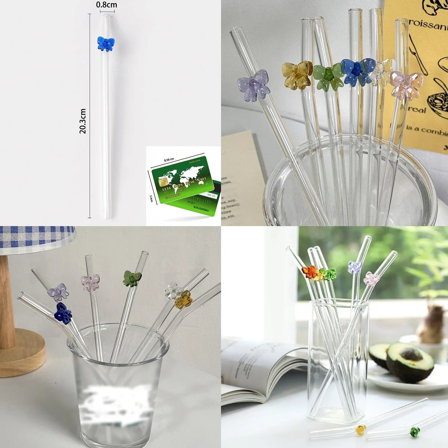 Picture of 1PCS Reusable Drinking Straws 8mm Glass Straw Cute Butterfly Heat-Resistant Straw Multicolor