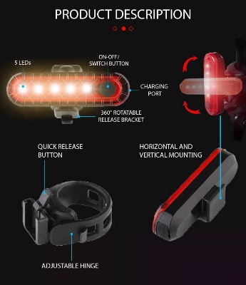 Picture of Rear Bike Tail Light USB Rechargeable Ultra Bright Taillights Fit On Bicycle Easy to Install for Cycling Safety Bicycle Light