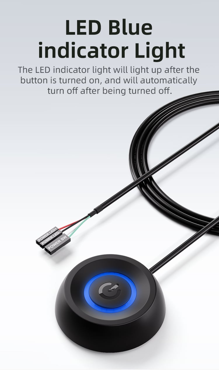 Picture of External Desktop Switch LED Lights PC Motherboard Computer Startup Extension Cable Power On/Off Button for Home Office
