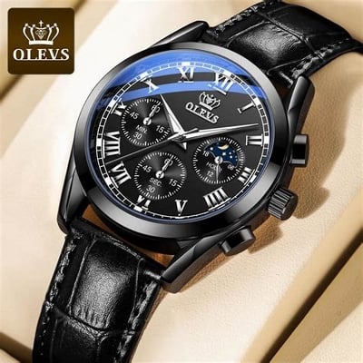 Picture of OLEVS Watch Men Quartz Relo Waterproof Genuine Leather Business Luminous - Black