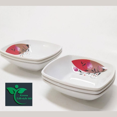 Picture of 6 Piece Melamine Bowl/Bati 5 Inch Square - Serve Your Favorite Dishes In Style With This Set Of Six 5-Inch Square Melamine Bowls | Batis - Featuring Multi-Design Prints - White