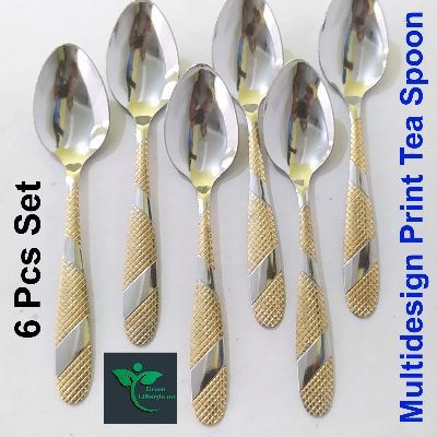 Picture of 6 pieces Stainless steel Tea Spoon Set- Multi-Design 6-Inch For Kitchen and Dining - Silver