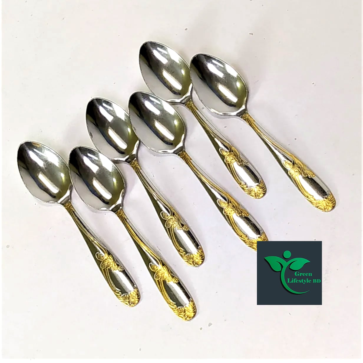 Picture of 6 pieces Stainless steel Tea Spoon Set- Multi-Design 6-Inch For Kitchen and Dining - Silver