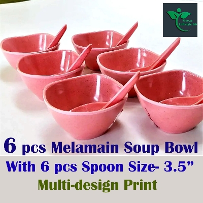 Picture of 6 Piece Square Soup Bowl With Spoon - Pink Color - Perfect For Serving Soups And Desserts - Pink