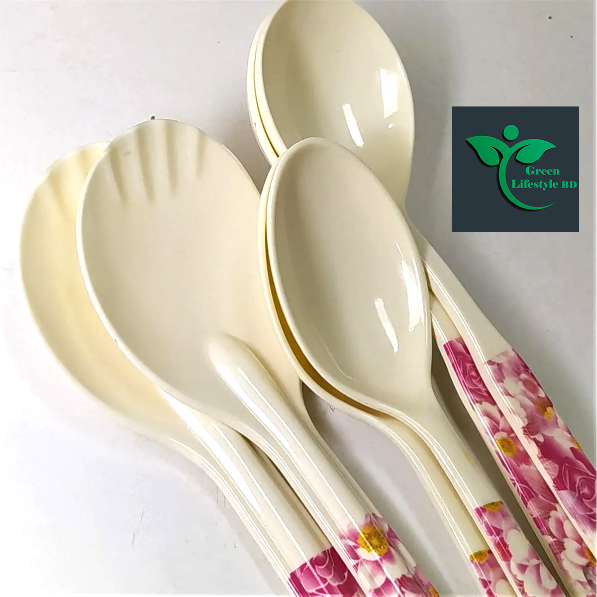 Picture of 6 Pieces High Quality Melamine Spoon Set (Size-10.5inch) for kitchen and dining. - Off White