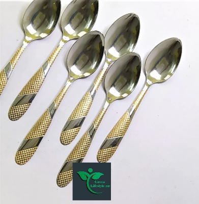 Picture of 6 piece Stainless steel spoon for kitchen and dining  (Size 6 inch) multi design Spoon. - Silver