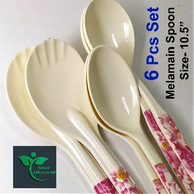 Picture of 6 Pieces Melamine Spoon Set (Size-10.5inch) for kitchen and dining. - Off White