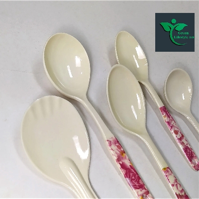 Picture of 6 Pieces Melamine Spoon Set (Size-10.5inch) for kitchen and dining. - Off White