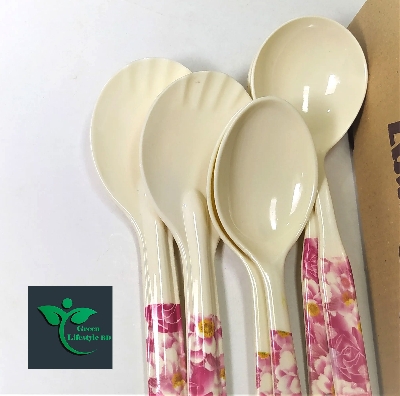 Picture of 6 Pieces Melamine Spoon Set (Size-10.5inch) for kitchen and dining. - Off White