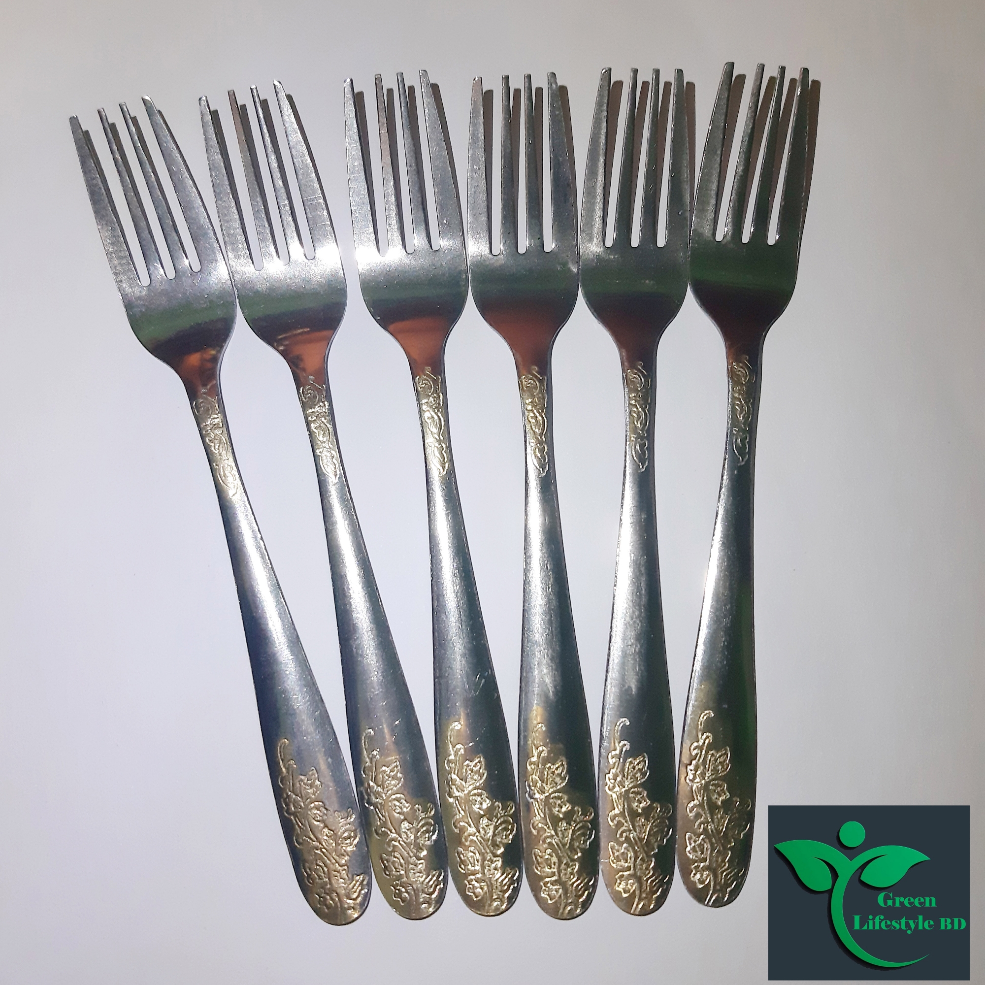 Picture of 6 pieces (6-inch) Stainless Steel fork Spoon Set - Multi Design print. - Silver