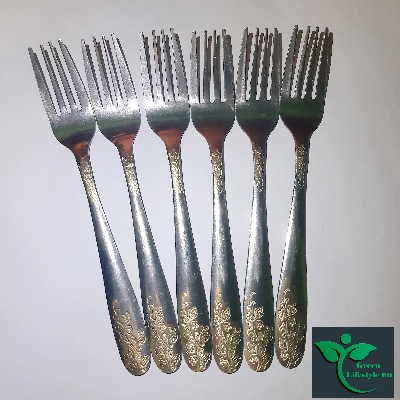 Picture of 6 pieces (6-inch) Stainless Steel fork Spoon Set - Multi Design print. - Silver