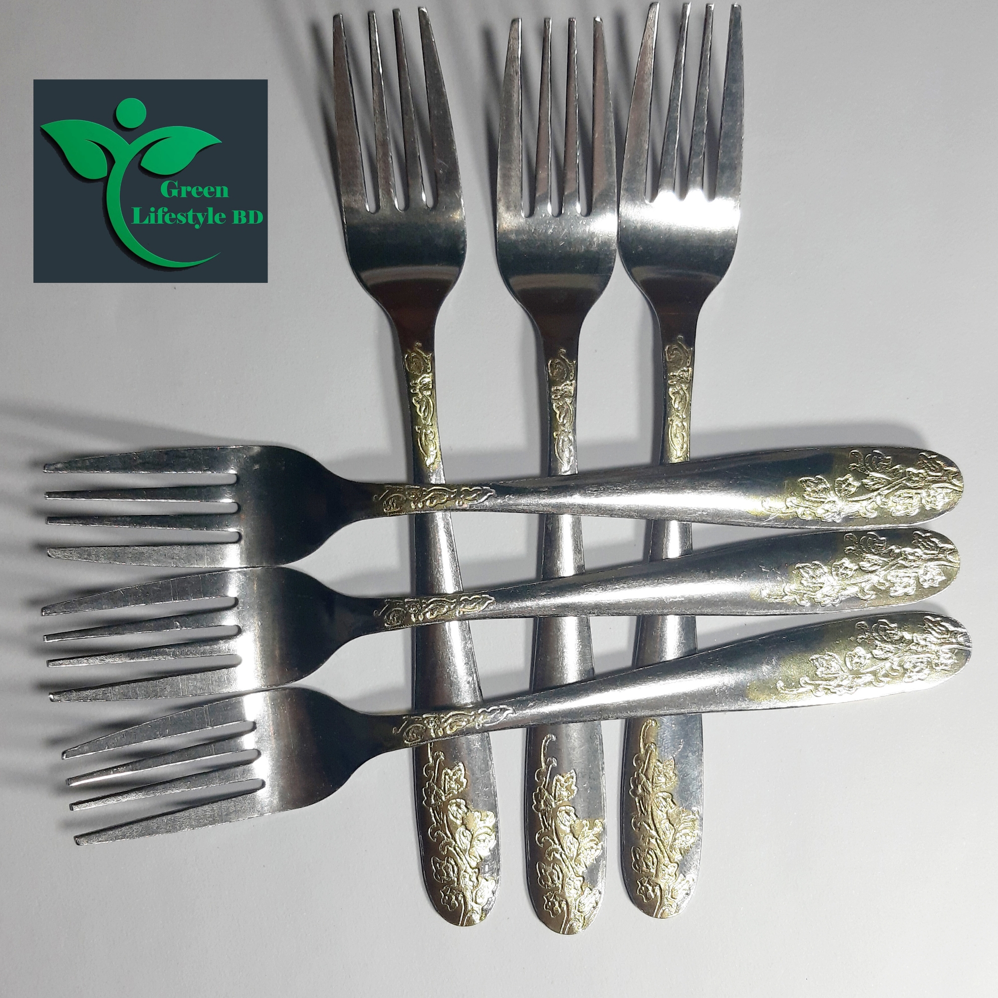 Picture of 6 pieces (6-inch) Stainless Steel fork Spoon Set - Multi Design print. - Silver