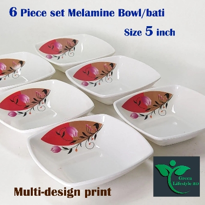 Picture of Melamine 6 Piece Bowl/bati 5 inch square melamine bowl Multi design print. - White