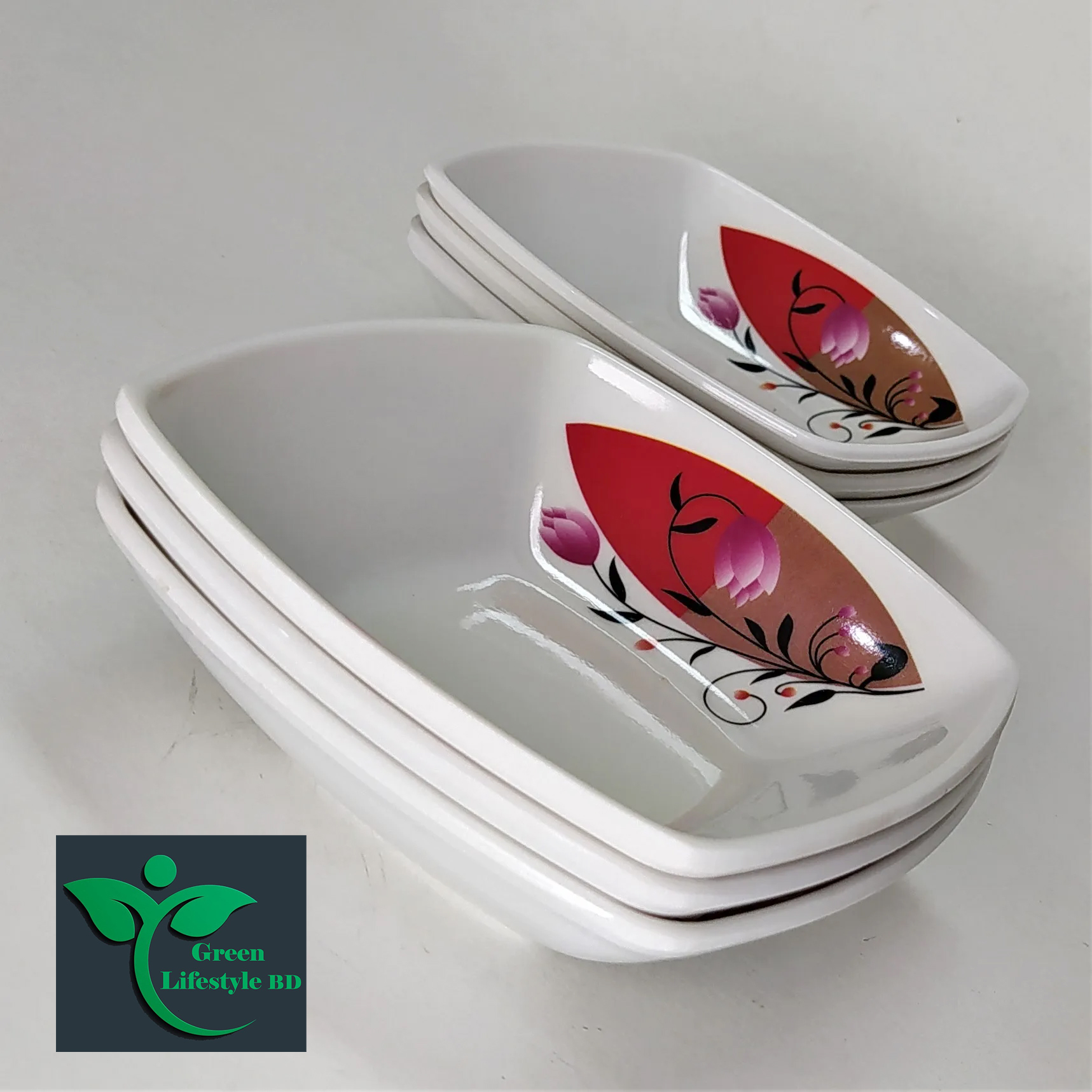 Picture of Melamine 6 Piece Bowl/bati 5 inch square melamine bowl Multi design print. - White