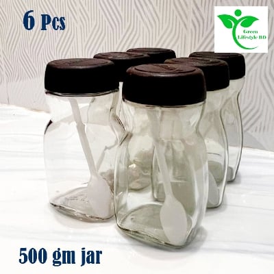 Picture of 500gm super clean Glass Jar/Kacher jar 06 Pieces Set for Kitchen & Dining. Glassware Food container. - Clear 6pcs