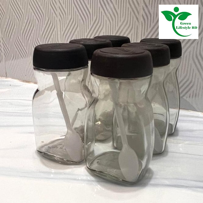 Picture of 500gm super clean Glass Jar/Kacher jar 06 Pieces Set for Kitchen & Dining. Glassware Food container. - Clear 6pcs