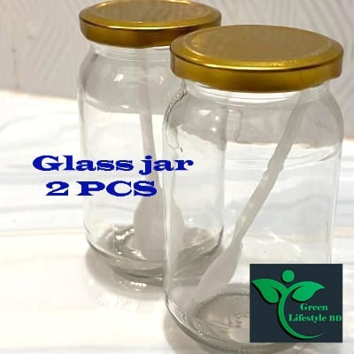 Picture of Clear Glass Jar/kacher jar 500gm 02 Pieces Set for Kitchen & Dining/Glassware food jar/Food container Set/kitchen glass jar. - Clear
