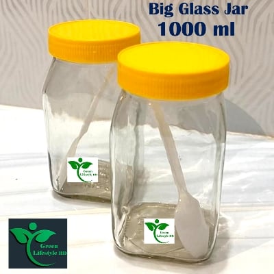 Picture of Big Size 1000 ml Glass Jar 02 Pes  Set for Kitchen and dining, Glassware food jar, Food container Set, kitchen glass jar. - Clear 2pcs