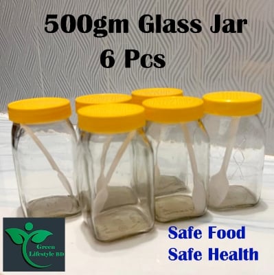 Picture of Clear 500gm Glass Jar 06 Pes Set for Kitchen and dining, Glassware food jar, Food container Set, kitchen glass jar. - Clear