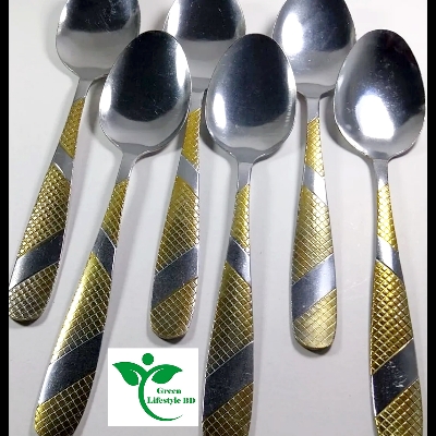 Picture of 6 Pieces 8" Stainless Steel Spoon Set for home and restaurant ( Multi Design Print ) - Multicolor