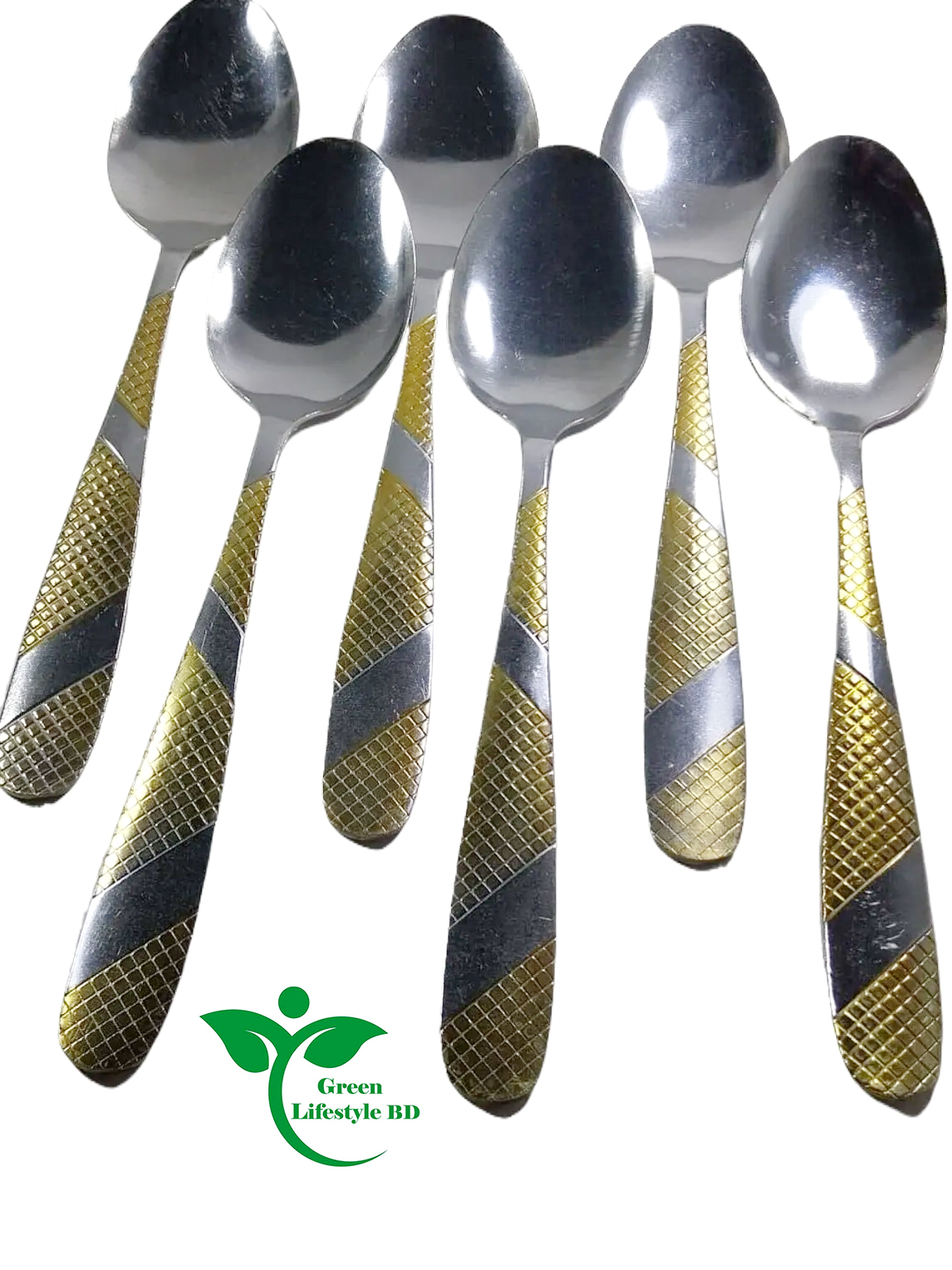Picture of 8 Inch 6 Pieces Stainless Steel Spoon Set for home and restaurant ( Multi Design Print ) - Multicolor