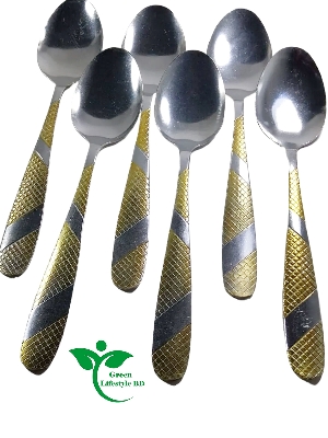 Picture of 8 Inch 6 Pieces Stainless Steel Spoon Set for home and restaurant ( Multi Design Print ) - Multicolor